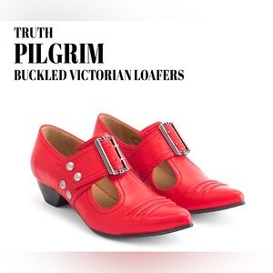 Fluevog LIKE NEW Truth Pilgrim lipstick red pointy buckle shoe - 8 (fits 7.5)